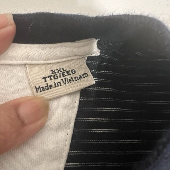 PENGUIN Navy Blue White Striped Henley Shirt XXL Short Sleeve Preppy Mens - Picture 8 of 12